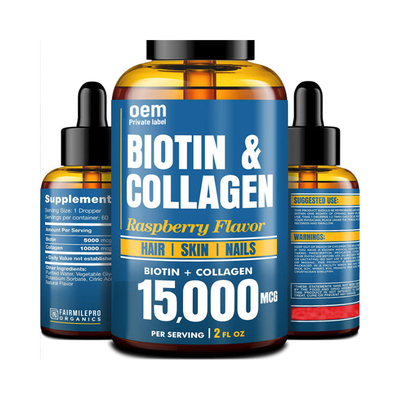 Colágeno líquido oral de la biotina del OEM para los descensos colágeno y biotina líquidos de la salud del crecimiento y de la piel del pelo