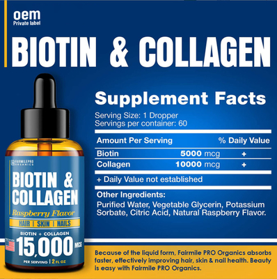 Colágeno líquido oral de la biotina del OEM para los descensos colágeno y biotina líquidos de la salud del crecimiento y de la piel del pelo