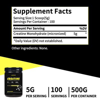 Suplemento dietético de alimentos OEM monohidrato de creatina 500g polvo de monohidrato de creatina de suero