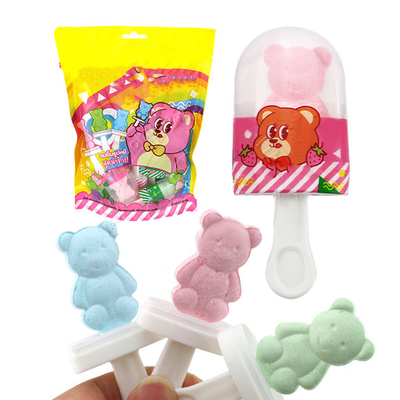 Piruleta de oso de peluche de caramelo prensada en bolsas/OEM de caramelo de piruleta de tableta de oso