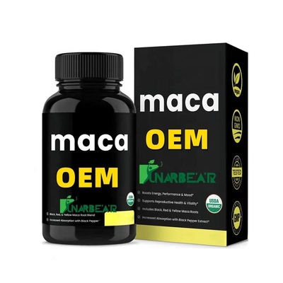 Píldoras de maca negra OEM, productos para la salud masculina, polvo de maca negra, uso de maca ultimate plus