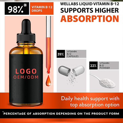 La vitamina líquida sublingual orgánica B12 cae al vegano B12 Methylcobalamin líquido Max Absorption Energy Boost Vitamin B12 Dro