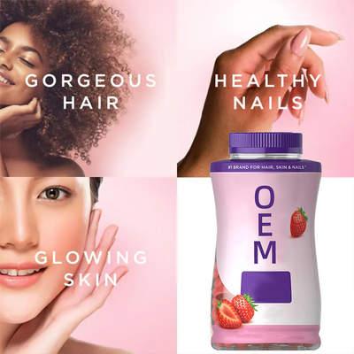 Crecimiento del cabello Fresa Vitamina gomas personalizadas Etiqueta privada