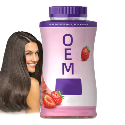 Crecimiento del cabello Fresa Vitamina gomas personalizadas Etiqueta privada